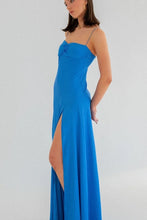 Load image into Gallery viewer, Simple Sheath Spaghetti Straps Pink Long Party Dress with Split Front
