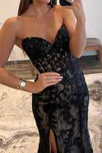 Load image into Gallery viewer, Mermaid Sweetheart Black Corset Prom Dress with Appliques