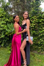 Load image into Gallery viewer, Trendy Sheath Halter Neck Purple Long Party Dress with Open Back Bowknot
