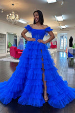 Load image into Gallery viewer, Charming A Line Off the Shoulder Red Corset Prom Dress with Ruffles
