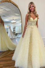 Load image into Gallery viewer, Charming A Line Sweetheart Blue Corset Prom Dress with Appliques
