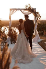 Load image into Gallery viewer, Gorgeous A Line Sweetheart Champagne Long Wedding Dress with Appliques
