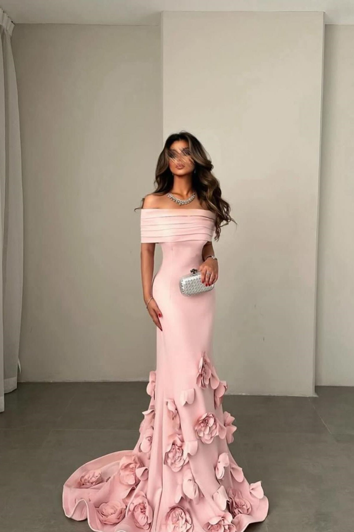 Gorgeous Mermaid Off the Shoulder Pink Formal Dress with 3D Flowers
