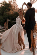 Load image into Gallery viewer, Gorgeous A Line Sweetheart Champagne Long Wedding Dress with Appliques
