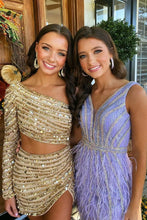 Load image into Gallery viewer, Dark Red One Shoulder Cutout Waist Glitter Homecoming Dress
