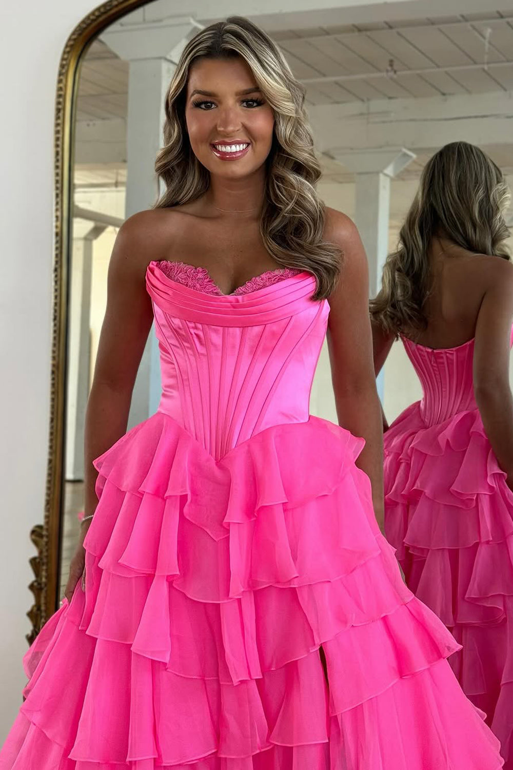 A-line Sweetheart Cutout Tiered Dress With Slit Mulberry main image 1