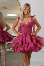 Load image into Gallery viewer, Cute Barbie Style A-Line Tie Straps Short Organza Homecoming Dress
