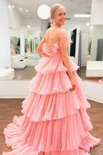 Load image into Gallery viewer, Beauty A Line Strapless Pink Long Prom Dress with Ruffles
