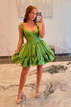 Load image into Gallery viewer, Cute Barbie Style A-Line Tie Straps Short Organza Homecoming Dress
