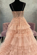 Load image into Gallery viewer, Charming A Line Spaghetti Straps Light Pink Corset Prom Dress with Ruffles