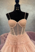 Load image into Gallery viewer, Charming A Line Spaghetti Straps Light Pink Corset Prom Dress with Ruffles
