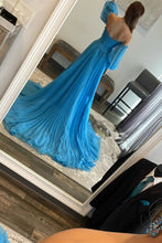 Load image into Gallery viewer, Stylish A Line Sweetheart Blue Long Prom Dress with Keyhole