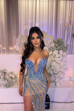 Load image into Gallery viewer, Hot Sexy Sheath Sweetheart Blue Long Party Dress with Beading
