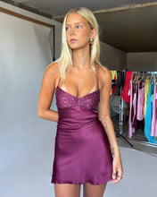 Load image into Gallery viewer, Cute Sheath Spaghetti Straps Purple Short Homecoming Dress with Beading
