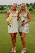 Load image into Gallery viewer, Fashionable Sheath One Shoulder Light Yellow Short Homecoming Dress with 3D Flowers
