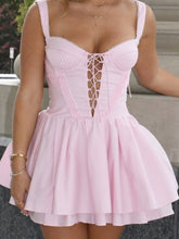 Load image into Gallery viewer, Chic A Line Sweetheart Pink Short Homecoming Dress with Criss Cross
