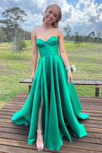 Load image into Gallery viewer, Princess A Line Sweetheart Green Long Prom Dress with Split Front
