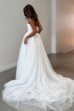 Load image into Gallery viewer, Elegant A Line Strapless White Tulle Long Bridal Dress with Sweep Train
