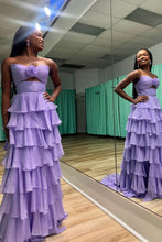 Load image into Gallery viewer, Cute Royal Blue A-Line Strapless Long Tiered Prom Dress with Slit
