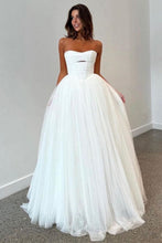 Load image into Gallery viewer, Elegant A Line Strapless White Tulle Long Bridal Dress with Sweep Train
