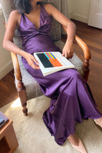 Load image into Gallery viewer, Trendy Sheath Halter Neck Purple Long Party Dress with Open Back Bowknot

