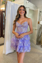 Load image into Gallery viewer, Cute Spaghetti Straps A-Line Homecoming Dress With Appliques And Sequin