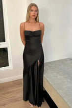 Load image into Gallery viewer, Simple Sheath Spaghetti Straps Pink Long Party Dress with Split Front

