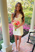 Load image into Gallery viewer, Fashionable Sheath One Shoulder Light Yellow Short Homecoming Dress with 3D Flowers
