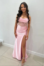 Load image into Gallery viewer, Trendy Mermaid Spaghetti Straps Green Corset Prom Dress with Split Front
