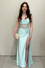 Load image into Gallery viewer, Trendy Mermaid Spaghetti Straps Green Corset Prom Dress with Split Front
