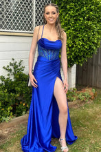 Load image into Gallery viewer, Trendy Mermaid Spaghetti Straps Green Corset Prom Dress with Split Front
