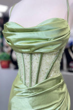 Load image into Gallery viewer, Trendy Mermaid Spaghetti Straps Green Corset Prom Dress with Split Front
