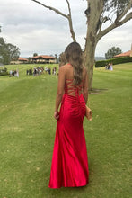 Load image into Gallery viewer, Trendy Mermaid Spaghetti Straps Green Corset Prom Dress with Split Front
