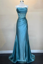 Load image into Gallery viewer, Trendy Mermaid Spaghetti Straps Green Corset Prom Dress with Split Front
