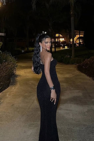 Bling Sheath Sweetheart Black Sequins Long Party Dress