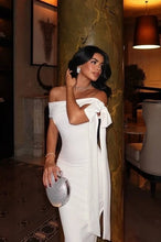 Load image into Gallery viewer, Elegant Mermaid Off the Shoulder White Long Party Dress with Bowknot
