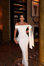 Load image into Gallery viewer, Elegant Mermaid Off the Shoulder White Long Party Dress with Bowknot
