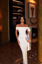 Load image into Gallery viewer, Elegant Mermaid Off the Shoulder White Long Party Dress with Bowknot
