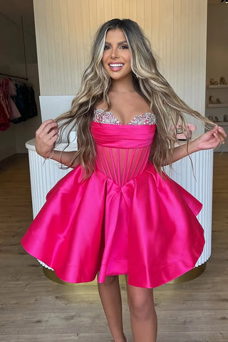 Princess A Line Sweetheart Fuchsia Corset Homecoming Dress with Beading