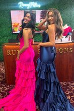 Load image into Gallery viewer, Stylish Mermaid Sweetheart Fuchsia Corset Prom Dress with Split Front Ruffles
