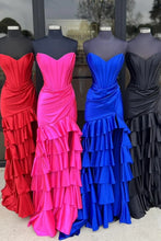 Load image into Gallery viewer, Stylish Mermaid Sweetheart Fuchsia Corset Prom Dress with Split Front Ruffles
