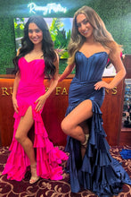Load image into Gallery viewer, Stylish Mermaid Sweetheart Fuchsia Corset Prom Dress with Split Front Ruffles
