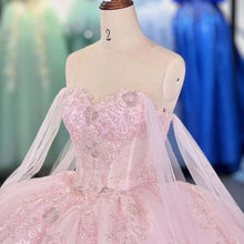 Load image into Gallery viewer, Elegant A Line Spaghetti Straps Pink Ball Gown Quinceanera Dress with Appliques Beading
