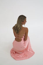 Load image into Gallery viewer, Simple Sheath Spaghetti Straps Pink Long Party Dress with Split Front
