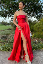 Load image into Gallery viewer, Trendy A Line Strapless Red Long Prom Dress with Split Front
