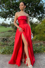 Load image into Gallery viewer, Trendy A Line Strapless Red Long Prom Dress with Split Front