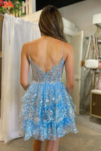 Load image into Gallery viewer, Cute Spaghetti Straps A-Line Homecoming Dress With Appliques And Sequin
