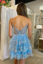 Load image into Gallery viewer, Cute Spaghetti Straps A-Line Homecoming Dress With Appliques And Sequin