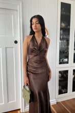 Load image into Gallery viewer, Trendy Sheath Halter Neck Purple Long Party Dress with Open Back Bowknot

