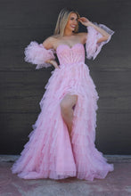 Load image into Gallery viewer, Princess A Line Sweetheart Pink Corset Prom Dress with Ruffles Split Front